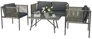 Set Salotto da Giardino con 2 Poltrone Divanetto e Tavolino da Caffè in Vetro in Rattan Grigio
