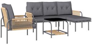 Set Salotto da Giardino Divano con Chaise Longue Poltrona e Tavolino in Rattan Grigio
