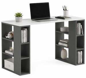 Scrivania Libreria 6 Ripiani 140x60x75 cm Tavolo Porta Computer con Scaffali Libreria in MDF Bianco e Antracite