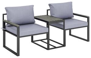 Set 3 Pezzi da Esterno con Tavolo da Giardino e 2 Sedie con Seduta in Texteline e Cuscini Grigio