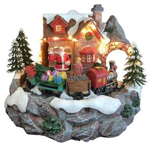 Carillon Natalizio Casa di Babbo Natale 24x23x18 cm in Resina con Luci Suoni e Movimento
