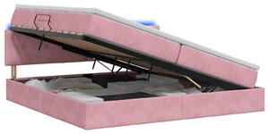 Letto a castello con contenitore LED vidaXL con materasso, rosa, 200 x 200 cm, velluto