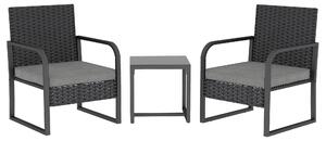 Salotto da Giardino con 2 Poltrone da Esterno e Tavolino con Piano in Vetro in Rattan Nero