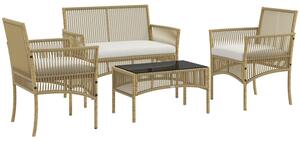 Set Salotto da Giardino in Rattan sintetico Tavolino 3 Poltrone con Divano con Cuscini Naturale