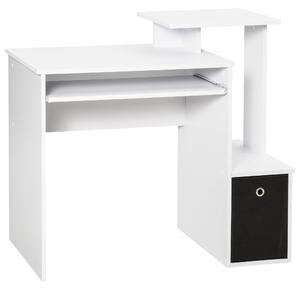 Scrivania Moderna con Mensola per Tastiera e Cassetto in Tessuto 100x40x86,6 cm Bianco e Nero