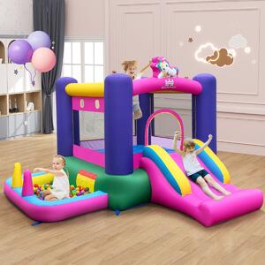 Costway Castello gonfiabile per bambini con scivolo piscina di palline area per saltarem, Castello gonfiabile per interni ed esterni Colorato