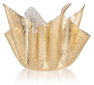 Vaso, Centrotavola, Forma Iconica in Plexiglass BIG LEAVERS Linea DRAPPEGGI PIZZO , 45x45x h 29 cm - 0,5 kg Colore Oro