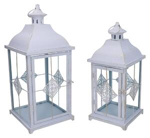 Set 2 Lanterne in Metallo bianco opaco dorato quadro
