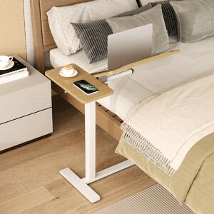 Costway Tavolino laptop regolabile in altezza con piano inclinabile e 2 fermi per uso ospedaliero, Tavolo mobile sopra il letto di C Naturale