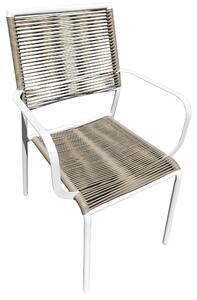 Sedia da Giardino 61x56x86 cm in Acciaio e Rattan Sintetico Bianco e Beige