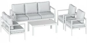 Set 5 Pezzi Salotto da Giardino con 2 Divani 2 Sedie e Tavolo in Alluminio Bianco