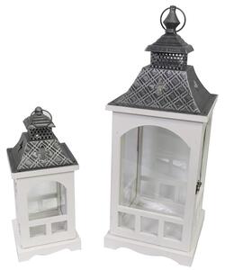 Set 2 Lanterne in Legno in Metallo bianco argento quadro