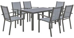 Set da Giardino con 6 Sedie Impilabili e Tavolo da Pranzo Rettangolare Grigio Chiaro