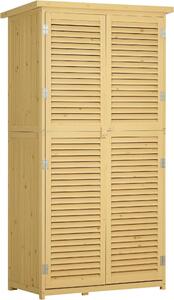 Armadietto da giardino Outsunny, in legno, con capanno per attrezzi, 4 scomparti e tetto in asfalto, colore naturale