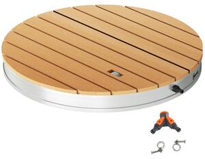 Doccia da Giardino Portatile Ø70,5x7,5 cm Getti d'Acqua Regolabili fino a 4 m in Polistirene Effetto Legno