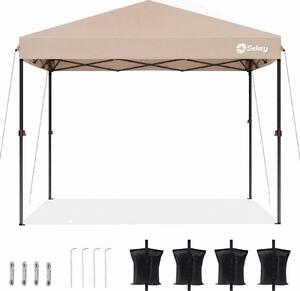 Gazebo pieghevole Sekey 3x3 impermeabile, gazebo pop-up con 4 sacchi di sabbia, protezione UV 50+ gazebo e tendoni per feste, tortora