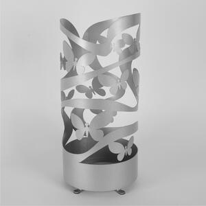 Porta ombrelli design moderno Struttura in metallo tagliata al laser FARFALLE Dimensioni 25x25xh 57 cm con piedini rialzati e vaschetta raccogli acqua Colore Argento Metallizzato