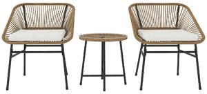 Set da Giardino 3 Pezzi 2 Sedie e Tavolino con Piano in Vetro in Rattan PE Legno Naturale Beige e Nero