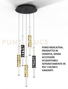 Kira-s5 sospensione 5 luci tonda nero opaco diffusori bianco , a le