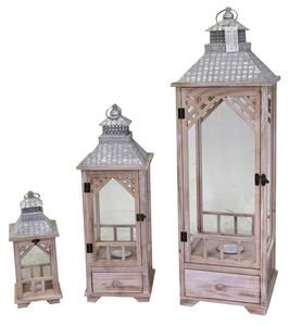 Set 3 Lanterne in Legno in Metallo naturale quadro