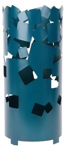 Portaombrelli design moderno Struttura in metallo tagliata al laser BIG BOLLE Dimensioni 25x25xh 57 cm con piedini rialzati e vaschetta raccogli acqua colore Blu Ottanio