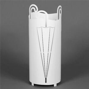 Portaombrelli moderno in metallo tagliata al laser OMBRELLO Dimensioni 20x20xh 49 cm con piedini rialzati e vaschetta raccogli acqua colore bianco