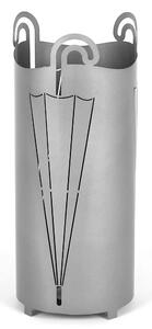 Portaombrelli moderno in metallo tagliata al laser OMBRELLO Dimensioni 20x20xh 49 cm con piedini rialzati e vaschetta raccogli acqua colore Grigio Metallizzato