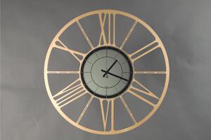 Orologio da parete in Metallo RUOTA 80 con quadrante in Vetro specchio Nero Fume' Dimensioni 80 cm lancette NERE, Numeri Romani realizzato colore Oro metallizzato