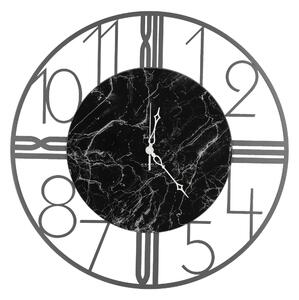 Orologio da parete in Metallo RUOTA in Marmo CARRARA con quadrante nero Dimensioni 52xh 52cm lancette ARGENTO colore GRIGIO
