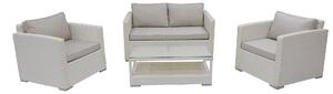 Set Salotto da Giardino Divano 2 Poltrone e Tavolino Kios Avorio
