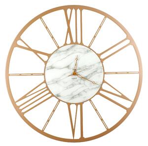 Orologio da parete Numeri Romani in Metallo RUOTA SMALL Dimensioni 50xh 50 cm in Marmo CARRARA con quadrante in Vetro marmorizzato lancette ORO colore Oro Metallizzato