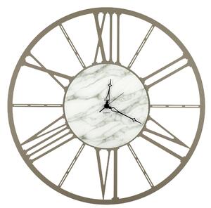 Orologio da parete Numeri Romani in Metallo RUOTA SMAL Dimensioni 50xh 50 cm in Marmo CARRARA con quadrante in Vetro marmorizzato lancette Nere colore Tortora pastello
