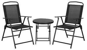 Set 3 Pezzi da Giardino con 2 Sedie 53,5x64x93 cm e Tavolino da Caffè Ø45x50 cm in Metallo Nero