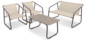 Set Salotto da Giardino Tavolo 2 Poltrone e Divano in Acciaio e Textilene Nizza Marrone e Beige