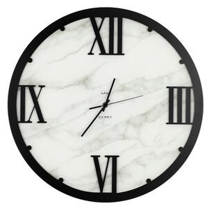 Struttura in vetro marmorizzato LUXUR con applicazione Marmo con quadrante in Vetro marmorizzato Dimensioni 45xh 45 cm lancette ORO colore nero