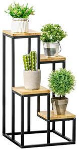 Scaffale per Piante a 4 Livelli 34x34x66 cm per Interni ed Esterni in Metallo e Legno