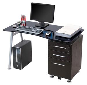 Scrivania 120x60xH75 cm in Vetro con Cassettiera Record Nera