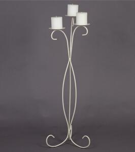 Candelabro da terra in ferro a 3 braccia in ferro battuto Dimensioni 33x33x h 101 cm Portacandele con base e struttura in ferro battuto Avorio pastello