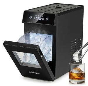 Costway Macchina per ghiaccio sferico 50mm autopulente timer 8h, Ghiacciera da tavolo con finestra trasparente per whisky/cocktail 48/giorno