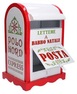 Cassetta posta di Babbo Natale Natalizia 20x22,5xh33 cm in Metallo rosso bianco