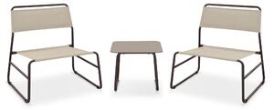 Set Salotto da Giardino 2 Poltrone e Tavolino in Acciaio e Textilene Cannes Marrone e Beige