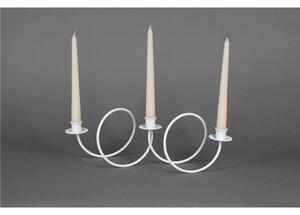 Candeliere, da tavolo con anelli 3 Fiamme in ferro battuto Dimensioni 40x16x h 15 cm Stile moderno Bianco Pastello