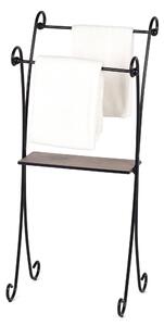 Porta asciugamano in ferro battuto con ripiano in legno dimensioni 44x30x h92 cm - peso 4,9 kg Stile classico Linea bagno Nero Pastello Opaco