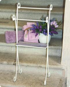 Porta asciugamano in ferro battuto con ripiano in legno dimensioni 44x30x h92 cm - peso 4,9 kg Stile classico Linea bagno Bianco Pastello