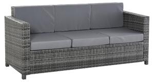 Divano da Esterno 3 Posti 185x70x80 cm con Cuscini per Seduta e Schienale in Rattan PE e Metallo Grigio