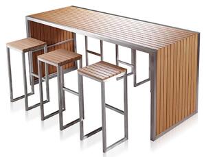 Set Bar Tavolo e 6 Sgabelli da Giardino in Acciaio e Sumpar Wood Kraus Donatello
