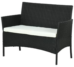 Divano da Giardino a 2 Posti con Cuscino e Braccioli 100x54x80cm in Rattan PE e Acciaio Nero