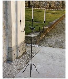 Candeliere da terra in ferro a 3 fiamme modello Cardinale Dimensioni 54x38x h 118 cm Portacandele stilizzato ferro battuto NERO PASTELLO OPACO