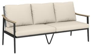 Divano da Esterno a 3 Posti 176x75x78 cm con Braccioli Effetto Legno e Schienale in Rattan Cachi
