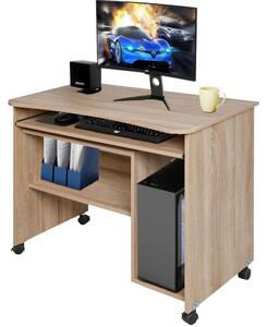Scrivania con Ripiano Estraibile 93x48x76 cm con Ruote in MDF Quercia